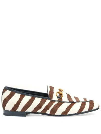 Shop Gucci Jordaan Zebra-print Loafers In Brown