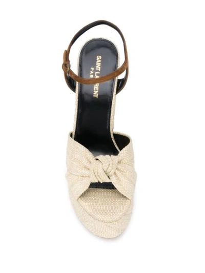 Shop Saint Laurent Knot Detail Platform Sandals In Neutrals