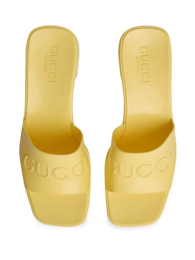Shop Gucci Open Toe Logo Mules In Yellow