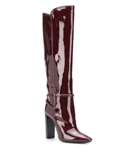 Saint Laurent Patent Pointed Toe Boot In Red