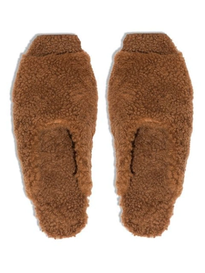 Deiji Studios Square-toe Shearling Slippers In Brown