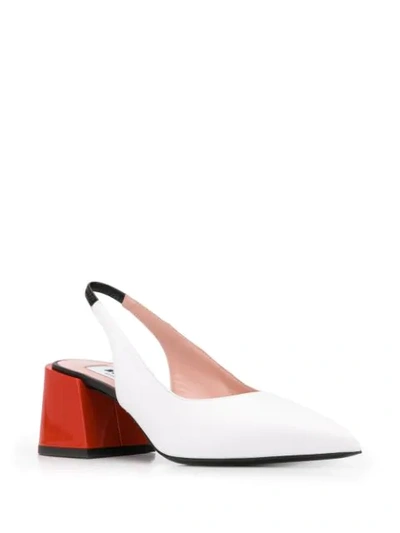Shop Msgm Bi-colour Slingback Mid-heel Pumps In White