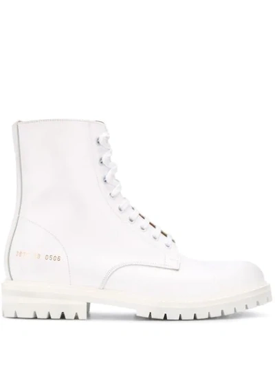 Shop Common Projects Lace-up Combat Boots In White