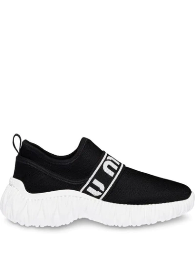Shop Miu Miu Knit Slip-on Sneakers In Black