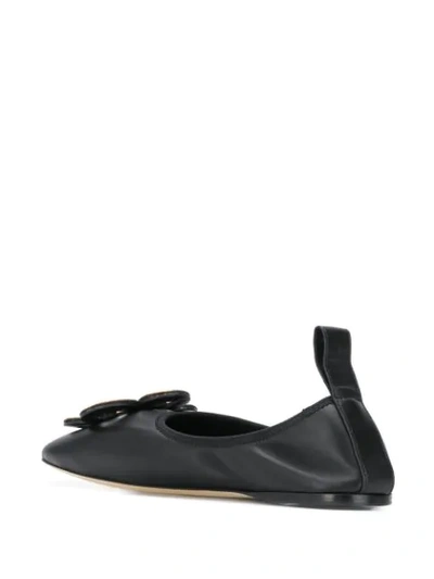 Shop Loewe Flower Brooch Ballerina Shoes In Black