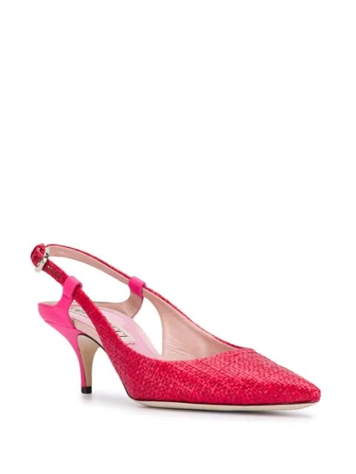Shop Emilio Pucci Woven Slingback Pumps In Red