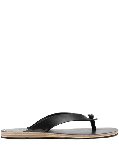 Shop Jil Sander Stud-embellished Leather Flip Flops In Black