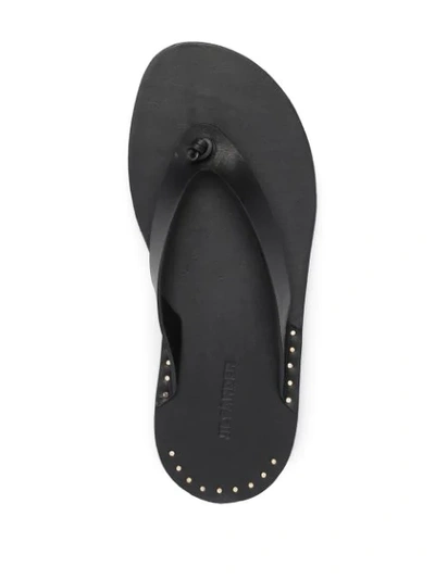 Shop Jil Sander Stud-embellished Leather Flip Flops In Black