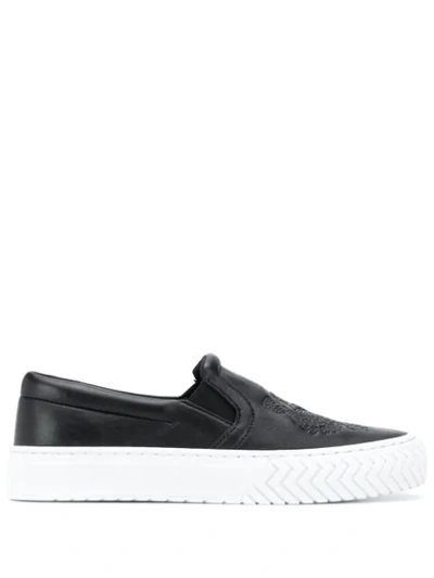Shop Kenzo Tiger Logo Embroidered Slip-on Sneakers In Black