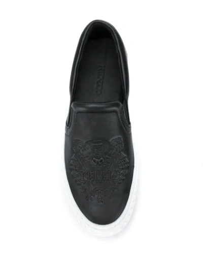 Shop Kenzo Tiger Logo Embroidered Slip-on Sneakers In Black