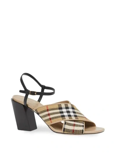 Shop Burberry Check-pattern 70mm Block-heel Sandals In Neutrals
