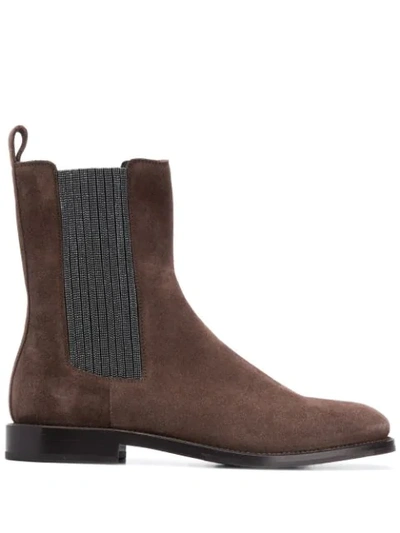 Shop Brunello Cucinelli Beaded-side Long Chelsea Boots In Brown