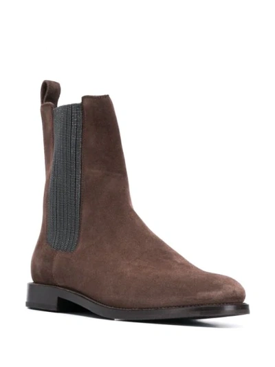 Shop Brunello Cucinelli Beaded-side Long Chelsea Boots In Brown