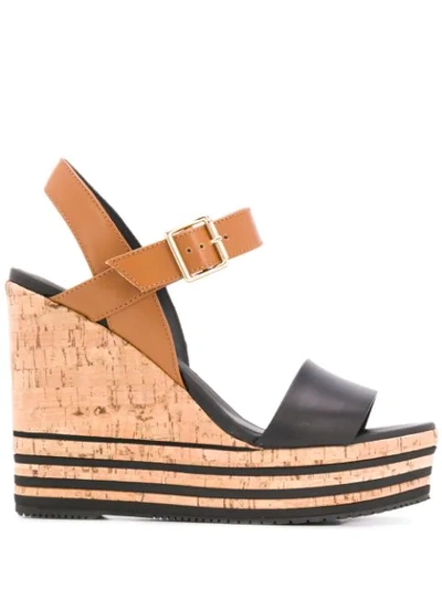 Shop Hogan Cork Wedge Sandals In Brown