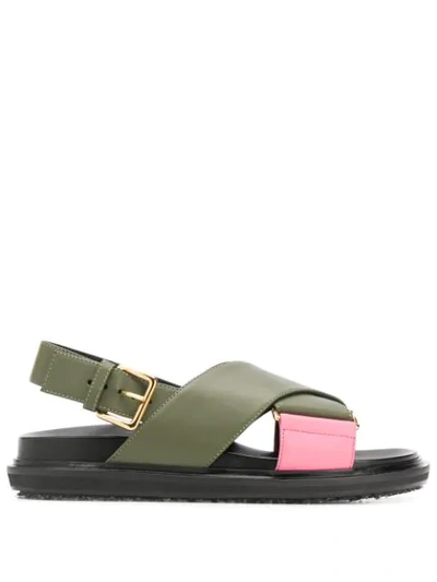 Shop Marni Flat Crossover-strap Sandals In Green