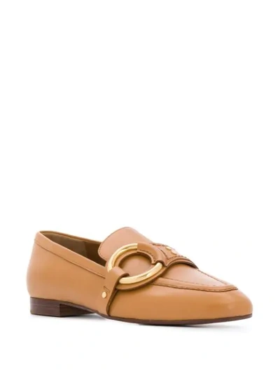 Shop Chloé Ring-detail Loafers In Brown