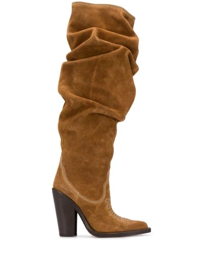 Shop Dsquared2 Crushed Western Style Knee-high Boots In Brown