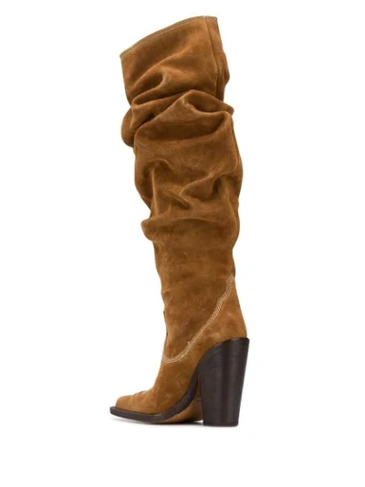 Shop Dsquared2 Crushed Western Style Knee-high Boots In Brown