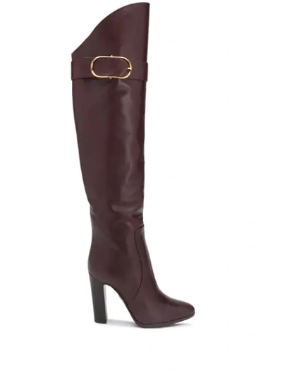 Shop Dolce & Gabbana Buckle Detail Knee-high Boots In Red