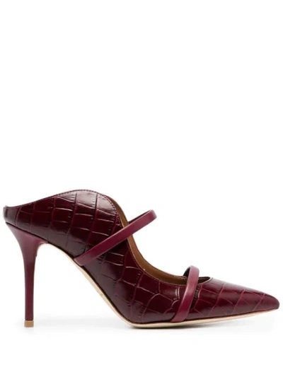 Shop Malone Souliers Maureen Croc-effect Mules In Red