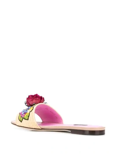 Shop Dolce & Gabbana Bianca Floral-appliqué Slide Sandals In Neutrals