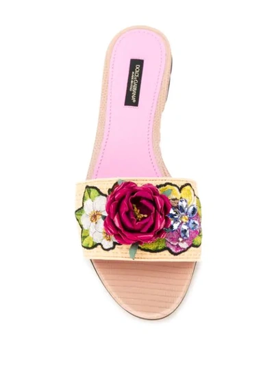 Shop Dolce & Gabbana Bianca Floral-appliqué Slide Sandals In Neutrals