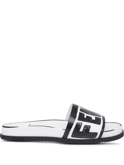 Shop Fendi Logo-print Slide Sandals In White