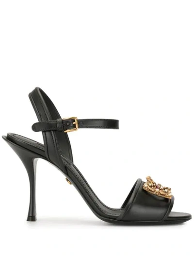 Shop Dolce & Gabbana Dg Amore 95mm Pearl-embellished Sandals In Black