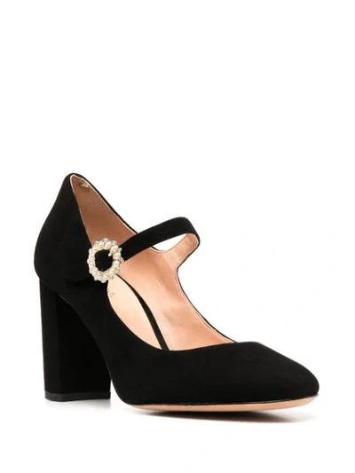 Shop Kate Spade Suede Mary-jane Pumps With Crystal Buckle Detail In Black