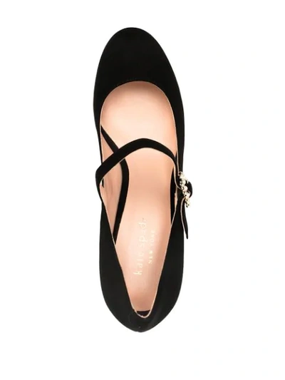 Shop Kate Spade Suede Mary-jane Pumps With Crystal Buckle Detail In Black