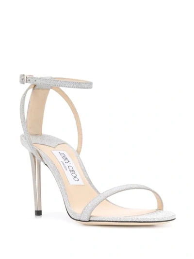 Shop Jimmy Choo Minny 85mm Glitter-embellished Sandals In Silver