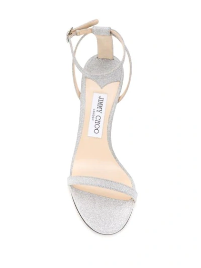 Shop Jimmy Choo Minny 85mm Glitter-embellished Sandals In Silver