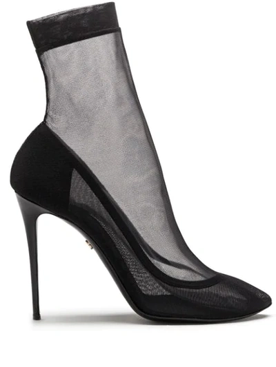 Shop Dolce & Gabbana Tulle Stiletto Ankle Boots In Black