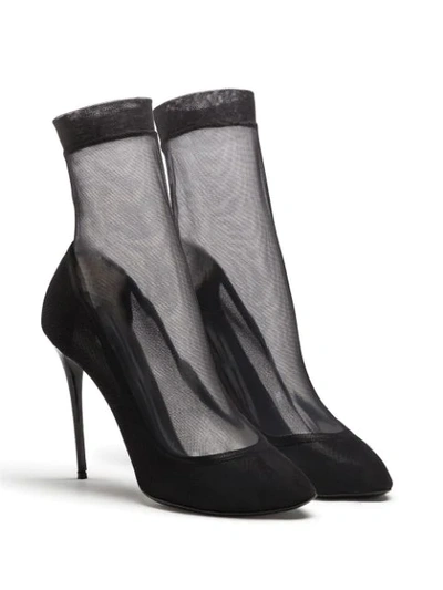 Shop Dolce & Gabbana Tulle Stiletto Ankle Boots In Black