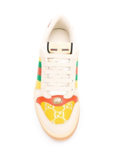 Shop Gucci Screener Web Stripe Sneakers In Neutrals