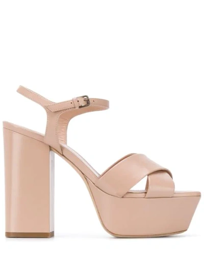 Shop Saint Laurent Farrah 130mm Platform Sandals In Neutrals