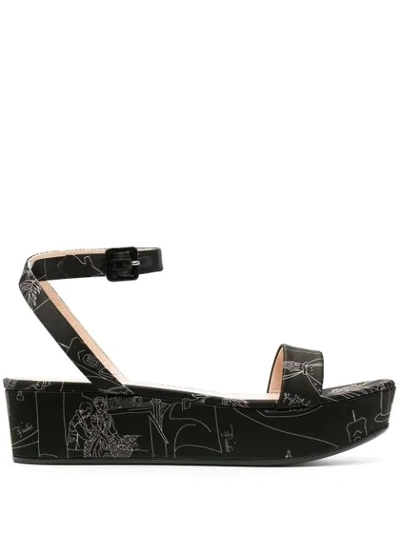 Shop Emilio Pucci Scorci Fiorentini-print Flatform Sandals In Black