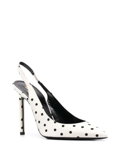 Shop Saint Laurent Polka Dot Slingback Pumps In Neutrals