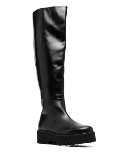 Shop Dorothee Schumacher Over-the-knee Leather Combat Boots In Black
