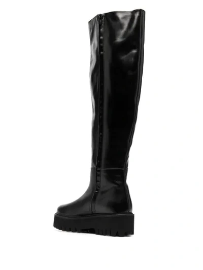 Shop Dorothee Schumacher Over-the-knee Leather Combat Boots In Black