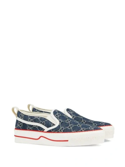 Shop Gucci Tennis 1977 Slip-on Sneakers In Blue ,white