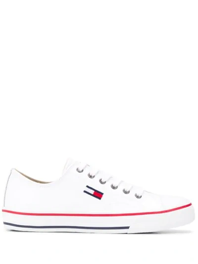 Shop Tommy Jeans Flag Logo Lace-up Sneakers In White