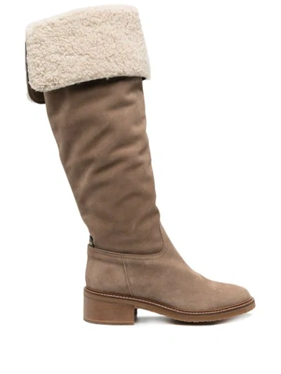Shop Pollini Knee-length Slip On Boots In Brown