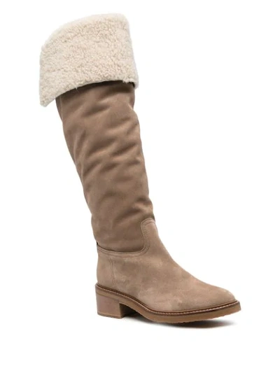 Shop Pollini Knee-length Slip On Boots In Brown