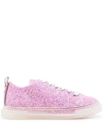 Shop Giuseppe Zanotti Glittered Sneakers In Pink