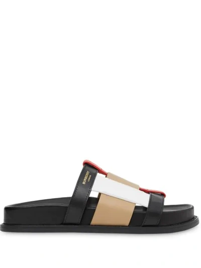 Shop Burberry Colour-block Slide Sandals In Black