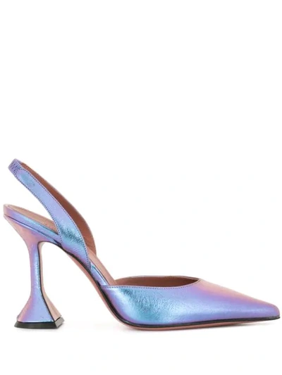 Shop Amina Muaddi Iridescent Calf Leather Pumps In Purple