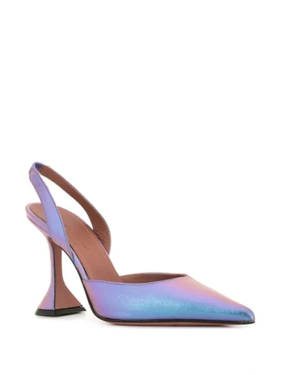 Shop Amina Muaddi Iridescent Calf Leather Pumps In Purple