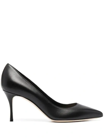 Shop Sergio Rossi Pointed Leather Pumps In Black