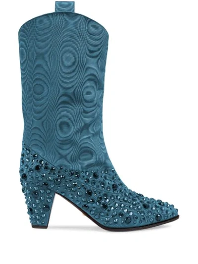 Shop Gucci Crystal-embellished Cowboy Boots In Blue